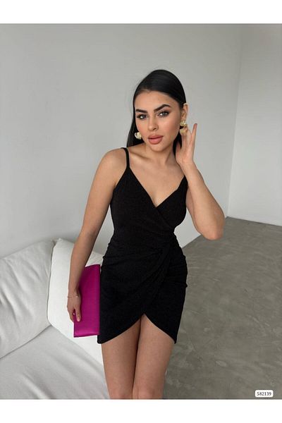 WOST Women's Black Double Breasted Collar Flowers Fabric Dress Wedding Engagement Graduation Dress