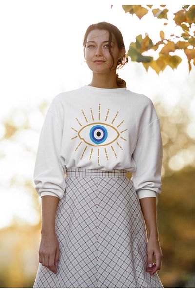 SUNFREE Φούτερ με στάμπα ματιών λευκό oversize