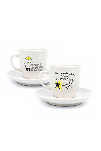 PALTO TASARIM 4-Piece Cream Turkish Coffee Cup Set for 2 People - with Gift Peeling Base
