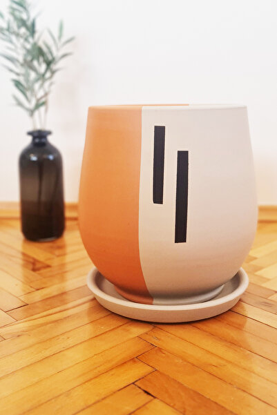 patili hayat Çömlek Saksı Çizgili Desenli Saksı Armut Model Büyük Boy Tabaklı...