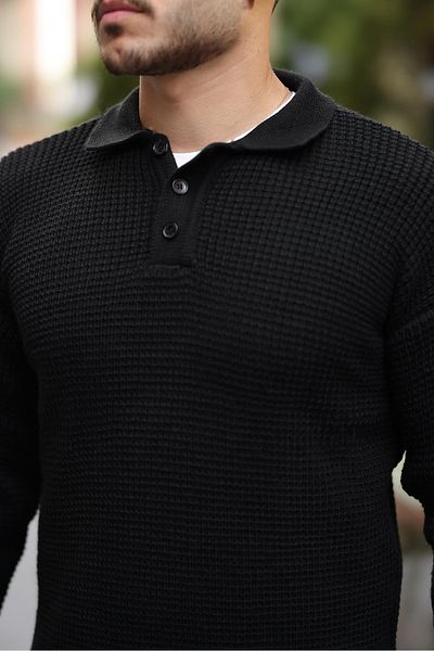 Valiberta Modern Fit Polo Neck Striped Knitwear Sweater - Black