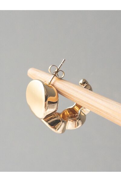 Siya Silver Kararmaz Çelik Altın Kaplama Sıralı Daire Moda Küpe- Ağır Küpe