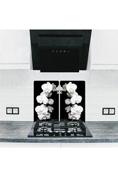 Saban 2'li 40x52 Cm Cam Ocak Koruyucu 5'li Ocaklar Için Beyaz Orkide