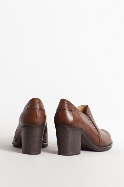 Dericlub Women's Heeled Genuine Leather Shoes Br 04020 Tan