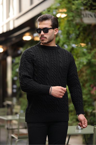 Valiberta Comfort Fit Hair Knit Crew Neck Knitwear Sweater - Black