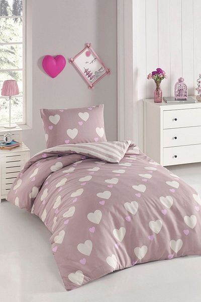 Eponj Home Комплект завивки за единична детска завивка - Herz Rose Dusty