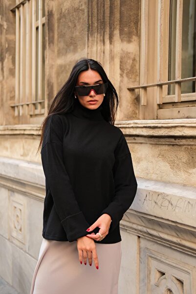 FOR YOU MODA Bluză neagră cu gât cu mâneci