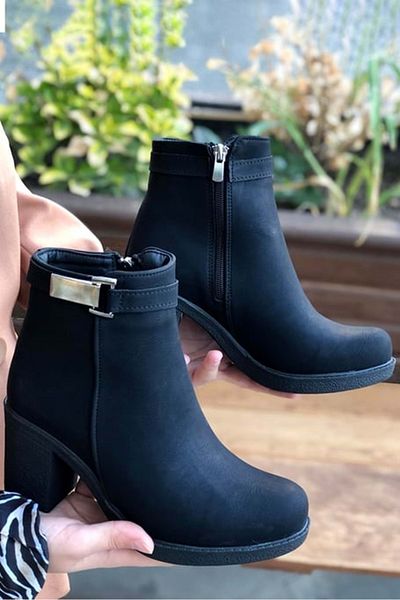 Kids Club Shoes Ayakdaş 51 Γυναικείες μπότες με πλαϊνή πόρπη με τακούνι ΜΑΥΡΟ