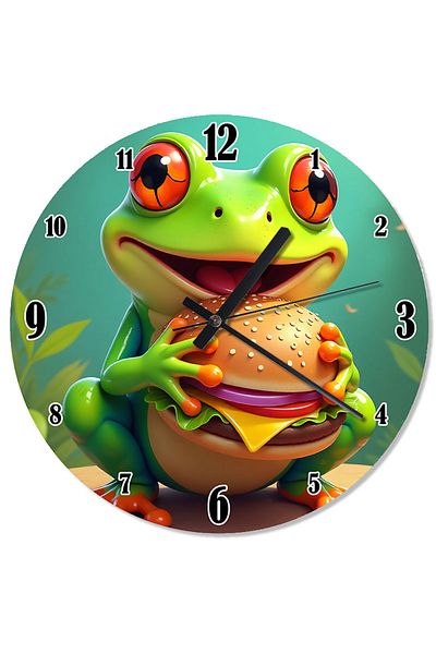 karizmart Frog Shaped Wall Clock Eating Hamburger