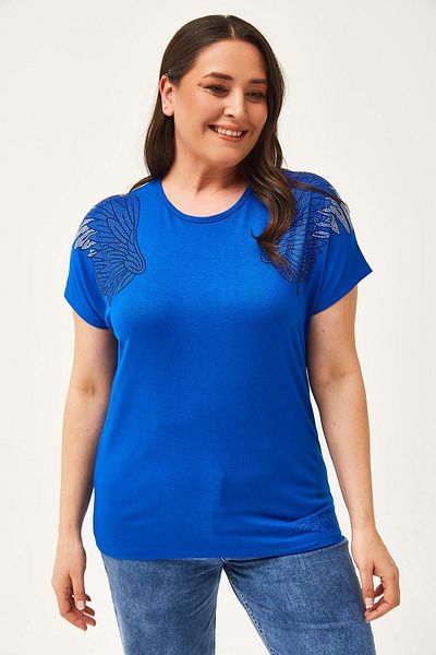 Ebsumu Γυναικεία Μπλούζα Plus Size Angels Stone εμπριμέ μπλε