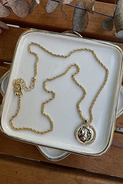 My Joyas Design 14K Altın Kaplama İnce Burgu Zincirde Minimal Ay Dede Kolye 44cm