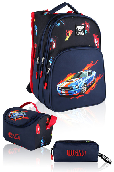 LUGMO 3 Lü İlkokul Çanta Seti Erkek Çocuk Çantası Astarlı Pedli Lacivert