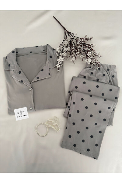 MH Moony Homewears Gri Puanlı Yumuşacık Pijama Takımı