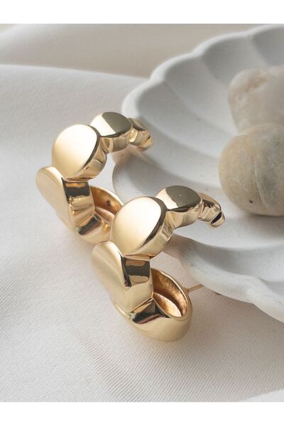 Siya Silver Kararmaz Çelik Altın Kaplama Sıralı Daire Moda Küpe- Ağır Küpe