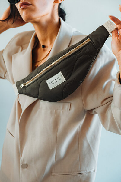 WOLF & ROCK Wolf&Rock Gold Detaylı Damla Desen Haki Kapitone Kumaş Bel ve Omu...