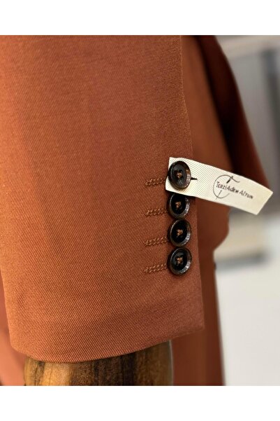 TerziAdemAltun Brick Color Regular Fit Classic Cut Jacket and Vest Pants Set - T12608