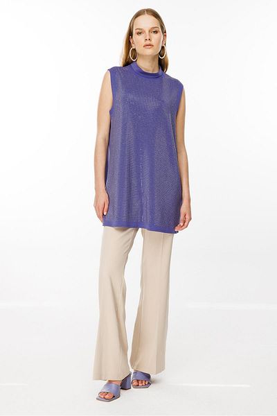 Ghisa Purple Colored Stone Detailed Sleeveless Tunic