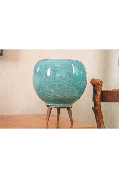 BİTKİ TASARIMI Turkuaz Artistik Çift Sırlı İç ve Dış Mekan Kullanımlı Ayaklı ...