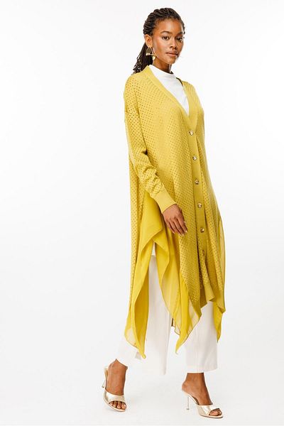 Ghisa Chiffon Detailed Knitwear Cardigan Acid