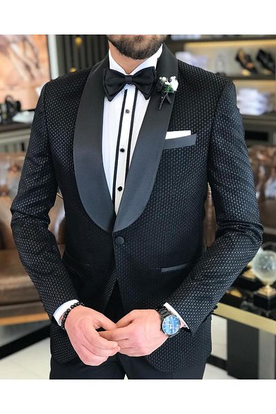 TerziAdemAltun Italian Cut Men's Jacket Trousers Groom Suit Set Black T7486
