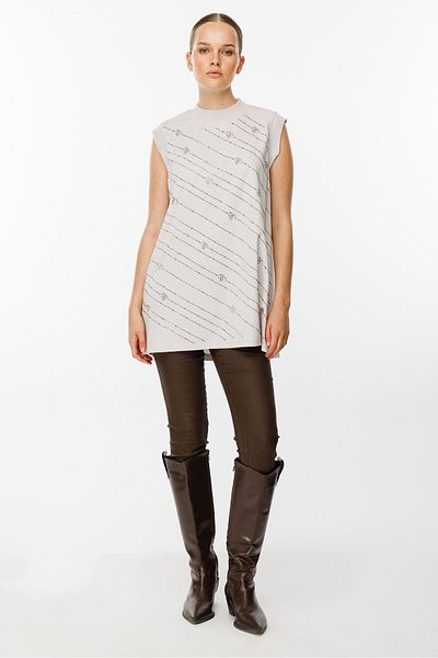 Ghisa Stone Detailed Sleeveless Tunic - Stone