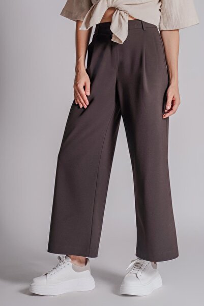 BRACCAS Kadın Yandan Cepli Fermuar ve Ağraf Kapamalı Relaxed Fit Pantolon Kah...