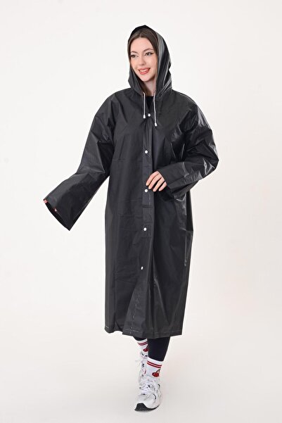 Duke Nickle Haina de ploaie neagră unisex, rezistentă la apă și vânt, cu glugă – țesătură EVA durabilă, model largi, lungă