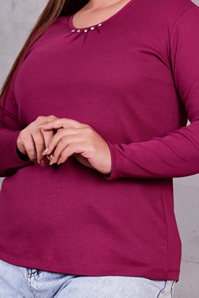 Siyezen Plus Size Blouse with Crystal Stone Detail on the Front