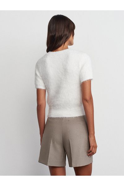 Dilvin 10648 Ecru Crew Neck Soft Shiny Knitwear Sweater