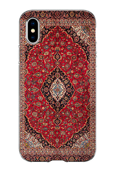 shoptocase iPhone X/XS Uyumlu Şeffaf Silikon Üstüne Vintage Halı Baskılı Tele...