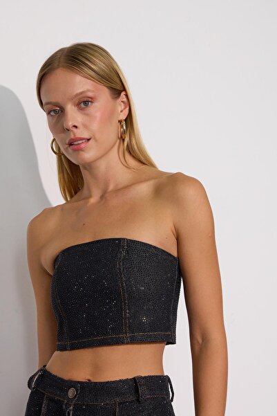 NOK İSTANBUL Shine Bright Like A Elmas Denim Büstiyer BLACK