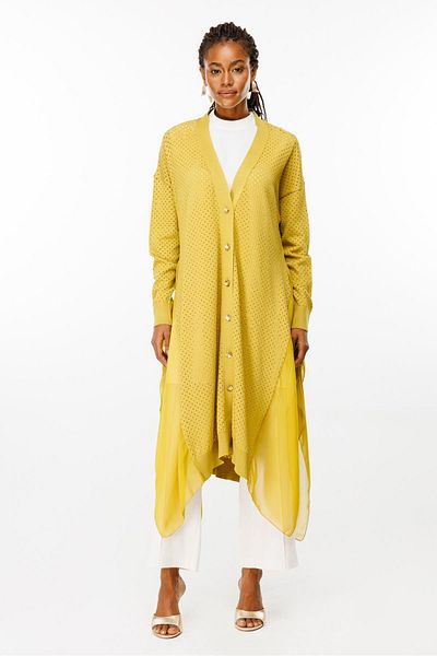 Ghisa Chiffon Detailed Knitwear Cardigan Acid