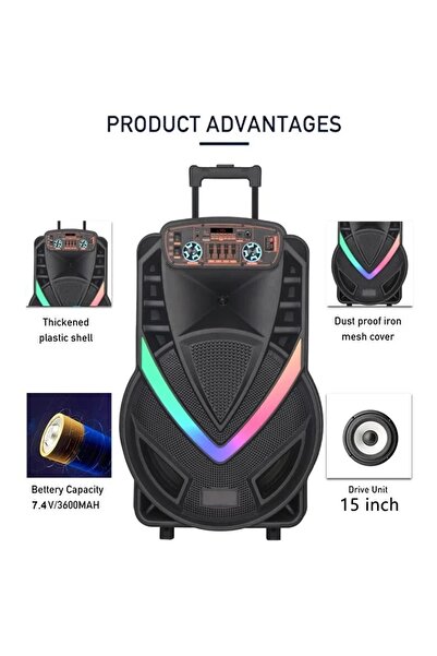 JUNGLEE 12 İNÇ KABLOSUZ MİKROFONLU BÜYÜK BOY TEKERLEKLİ HOPARLÖR BLUETOOTH SPEAKER