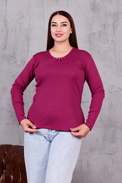 Siyezen Plus Size Blouse with Crystal Stone Detail on the Front