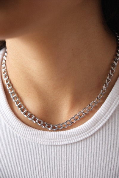 ByFlorya Jewelry قلادة سلسلة من الفولاذ المقاوم للصدأ مقاس 7 مم - حلقة مزدوجة...