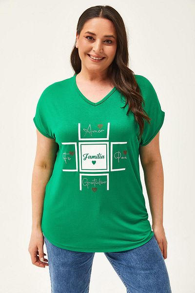 Ebsumu Women's Plus Size Familia Printed Green Blouse