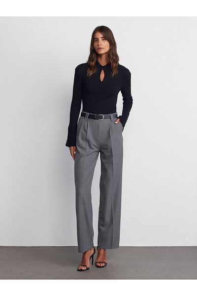 Dilvin 71550 Model - Gray Belted Smart Trousers