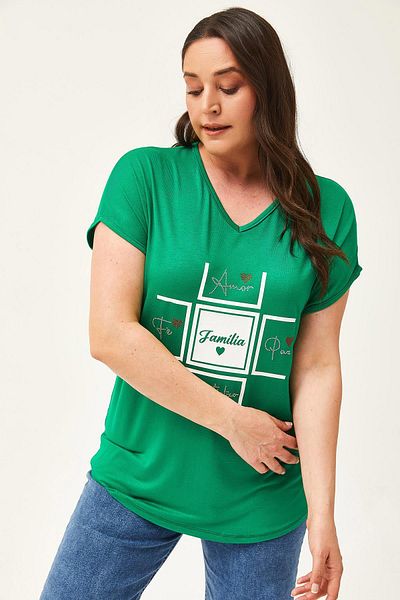 Ebsumu Women's Plus Size Familia Printed Green Blouse