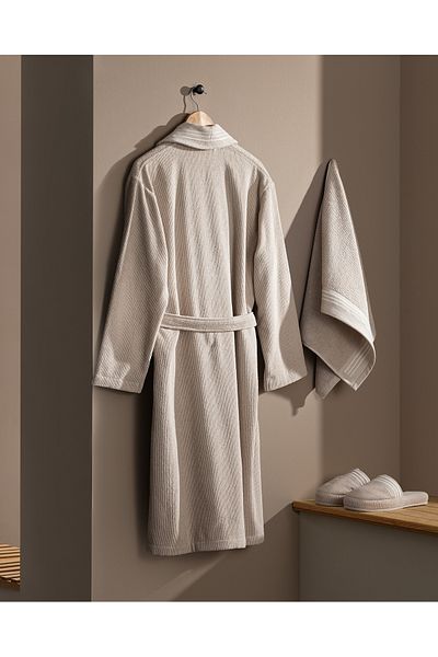Madame Coco Delron Men's 100% Cotton Bathrobe Set - Beige - Luxury Collection
