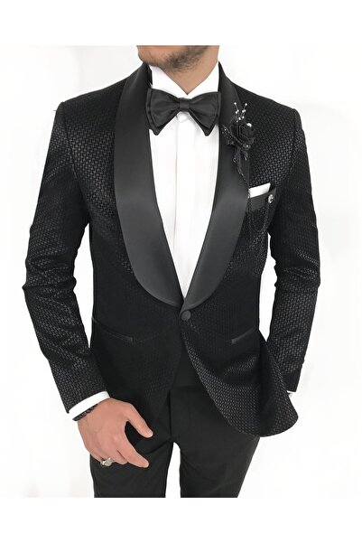 TerziAdemAltun Jachetă bărbătească italiană pantaloni set de costume de mire Negru T7486