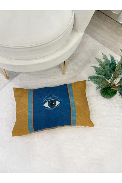 Brillant Nazar Gözü Desenli Hardal Sarı Rengi Kırlent Kılıfı 50x30 Ölçü