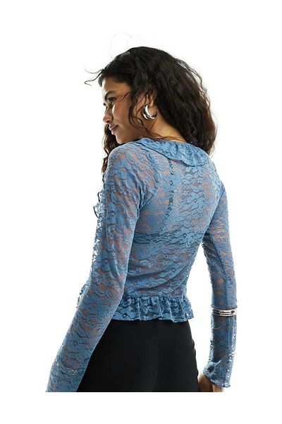 DEEP BEACH Bluza retro cu dungi din dantela cu volane