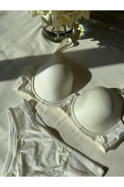 Cansoy Ecru Colored Gathering Bra Set - C Cup, Unassisted 660Tk