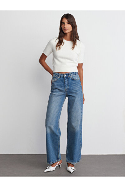 Dilvin 10651 Bisiklet Yaka Yumuşak Dokulu Kısa Kol Triko Kazak-Ekru