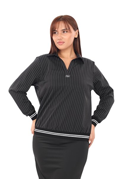 Lady Majestic Ριγέ μπλούζα με γιακά μεγάλου μεγέθους