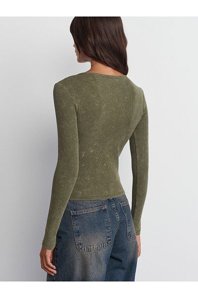 Dilvin 31158 Model Top-Khaki Color Washing Effect
