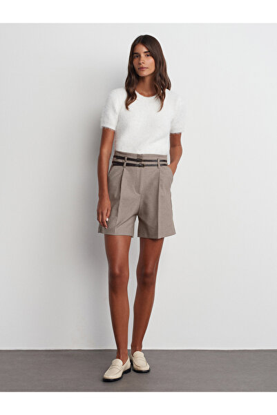 Dilvin 71563 شورت الجمل بخصر عالٍ وحزام