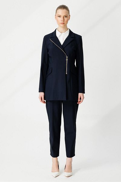 Ghisa Navy Blue Zippered Jacket and Trousers Set