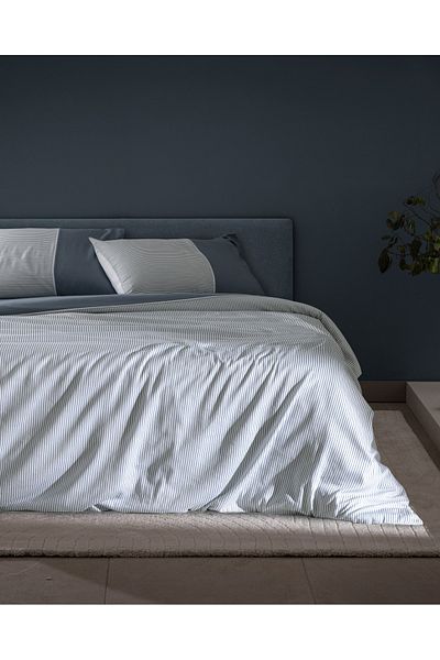 Madame Coco Leal Double 100% Cotton Printed Satin Bedding Set - Blue/White