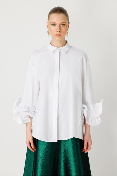 Ghisa Kolları Volanlı Tunik BEYAZ